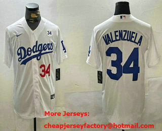 Men's Los Angeles Dodgers #34 Fernando Valenzuela Number White 34 Patch Cool Base Stitched Jersey
