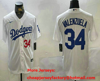 Men's Los Angeles Dodgers #34 Fernando Valenzuela Number White Cool Base Stitched Jersey