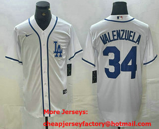 Men's Los Angeles Dodgers #34 Fernando Valenzuela White Cool Base Stitched Baseball Jersey 01