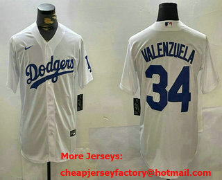 Men's Los Angeles Dodgers #34 Fernando Valenzuela White Cool Base Stitched Jersey