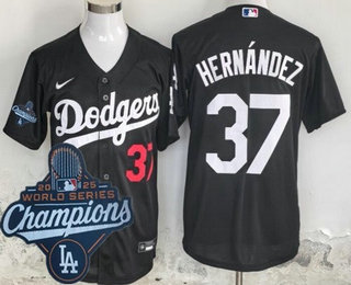 Men's Los Angeles Dodgers #37 Teoscar Hernandez Black 2025 World Series Champions Cool Base Jersey