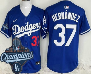 Men's Los Angeles Dodgers #37 Teoscar Hernandez Blue 2025 World Series Champions Limited Jersey