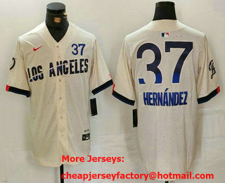 Men's Los Angeles Dodgers #37 Teoscar Hernandez Cream 2024 City Connect Limited Stitched Jersey
