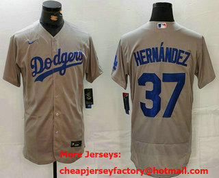 Men's Los Angeles Dodgers #37 Teoscar Hernandez Grey Flex Base Stitched Jersey