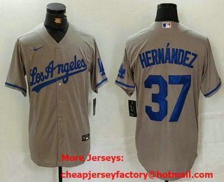 Men's Los Angeles Dodgers #37 Teoscar Hernandez Grey With Los Cool Base Stitched Jersey