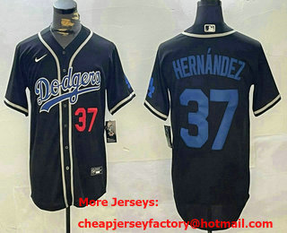 Men's Los Angeles Dodgers #37 Teoscar Hernandez Number Black Blue Fashion Cool Base Stitched Jersey