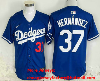 Men's Los Angeles Dodgers #37 Teoscar Hernandez Number Blue Cool Base Limited Stitched Jersey
