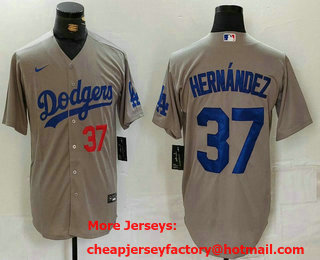 Men's Los Angeles Dodgers #37 Teoscar Hernandez Number Grey Cool Base Stitched Jersey