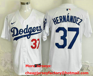 Men's Los Angeles Dodgers #37 Teoscar Hernandez Number White Cool Base Limited Stitched Jersey