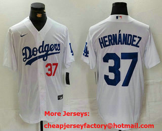 Men's Los Angeles Dodgers #37 Teoscar Hernandez Number White Cool Base Stitched Jersey