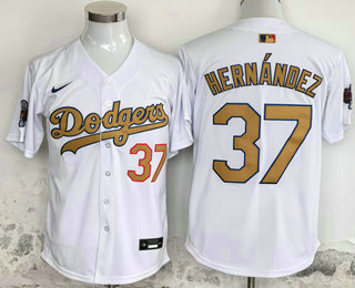 Men's Los Angeles Dodgers #37 Teoscar Hernandez White 2025 Gold Collection Limited Stitched Jersey