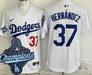 Men's Los Angeles Dodgers #37 Teoscar Hernandez White 2025 World Series Champions Limited Jersey