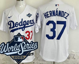 Men's Los Angeles Dodgers #37 Teoscar Hernandez White 2025 World Series Limited Jersey