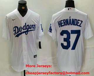 Men's Los Angeles Dodgers #37 Teoscar Hernandez White Cool Base Stitched Jersey
