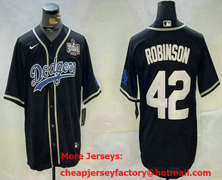 Men's Los Angeles Dodgers #42 Jackie Robinson Black 2024 World Series Cool Base Stitched Jersey