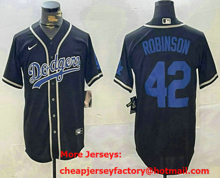 Men's Los Angeles Dodgers #42 Jackie Robinson Black Blue Fashion Cool Base Stitched Jersey