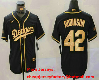 Men's Los Angeles Dodgers #42 Jackie Robinson Black Gold World Series Champions Cool Base Stitched Jersey