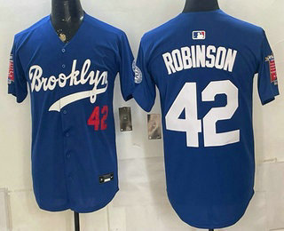 Men's Los Angeles Dodgers #42 Jackie Robinson Blue 1955 Throwback Jersey 01