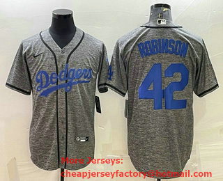 Men's Los Angeles Dodgers #42 Jackie Robinson Grey Gridiron Cool Base Stitched Baseball Jersey
