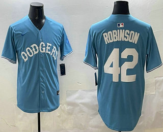 Men's Los Angeles Dodgers #42 Jackie Robinson Light Blue Limited Throwback Stitched Jersey