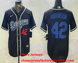 Men's Los Angeles Dodgers #42 Jackie Robinson Number Black Blue Fashion Cool Base Stitched Jersey
