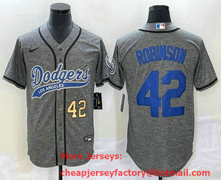 Men's Los Angeles Dodgers #42 Jackie Robinson Number Grey Gridiron Cool Base Stitched Baseball Jersey
