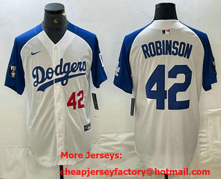 Men's Los Angeles Dodgers #42 Jackie Robinson Number White Blue Fashion Stitched Cool Base Limited Jersey 12
