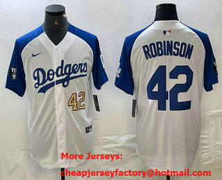 Men's Los Angeles Dodgers #42 Jackie Robinson Number White Blue Fashion Stitched Cool Base Limited Jersey 13
