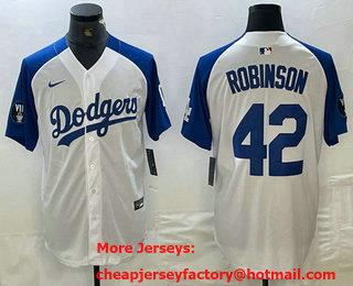 Men's Los Angeles Dodgers #42 Jackie Robinson White Blue Fashion Stitched Cool Base Limited Jersey 11