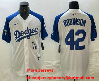 Men's Los Angeles Dodgers #42 Jackie Robinson White Blue Fashion Stitched Cool Base Limited Jersey 12