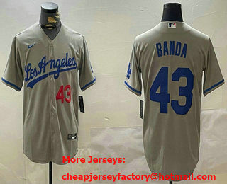 Men's Los Angeles Dodgers #43 Anthony Banda Number Grey With los Cool Base Stitched Jersey