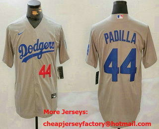 Men's Los Angeles Dodgers #44 Vicente Padilla Number Grey Cool Base Stitched Jersey