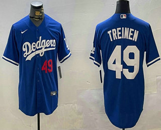 Men's Los Angeles Dodgers #49 Blake Treinen Number Blue Cool Base Stitched Jersey