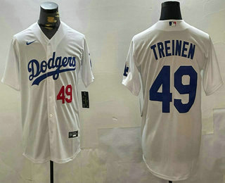 Men's Los Angeles Dodgers #49 Blake Treinen Number White Cool Base Stitched Jersey