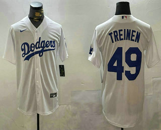 Men's Los Angeles Dodgers #49 Blake Treinen White Cool Base Stitched Jersey