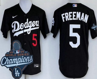 Men's Los Angeles Dodgers #5 Freddie Freeman Black 2025 World Series Champions Cool Base Jersey