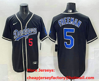 Men's Los Angeles Dodgers #5 Freddie Freeman Black Blue Fashion Baseball Jersey 01