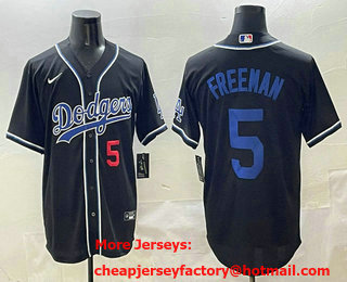Men's Los Angeles Dodgers #5 Freddie Freeman Black Blue Fashion Baseball Jersey