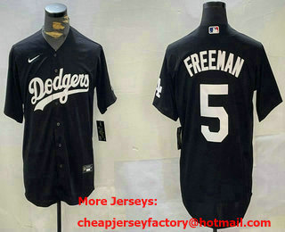 Men's Los Angeles Dodgers #5 Freddie Freeman Black Cool Base Stitched Jersey