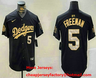 Men's Los Angeles Dodgers #5 Freddie Freeman Black Gold 2024 World Series Stitched Jersey