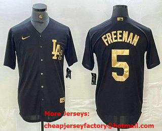 Men's Los Angeles Dodgers #5 Freddie Freeman Black Gold Cool Base Stitched Jersey