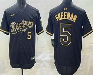 Men's Los Angeles Dodgers #5 Freddie Freeman Black Gold Limited Jersey