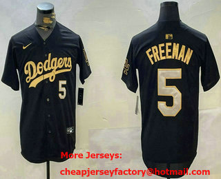 Men's Los Angeles Dodgers #5 Freddie Freeman Black Gold Stitched Jersey