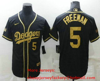 Men's Los Angeles Dodgers #5 Freddie Freeman Black Gold Stitched MLB Cool Base Nike Jersey