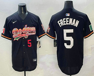 Men's Los Angeles Dodgers #5 Freddie Freeman Black Rainbow Mexico Cool Base Stitched Jersey