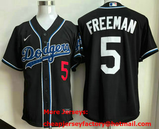 Men's Los Angeles Dodgers #5 Freddie Freeman Black Throwback Baseball Jersey