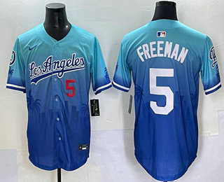 Men's Los Angeles Dodgers #5 Freddie Freeman Blue 2025 City Connect Limited Stitched Jersey
