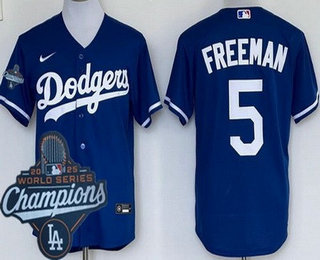 Men's Los Angeles Dodgers #5 Freddie Freeman Blue 2025 World Series Champions Cool Base Jersey