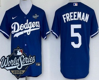 Men's Los Angeles Dodgers #5 Freddie Freeman Blue 2025 World Series Cool Base Jersey