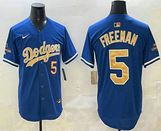 Men's Los Angeles Dodgers #5 Freddie Freeman Blue Gold 2025 Collection Limited Stitched Jersey